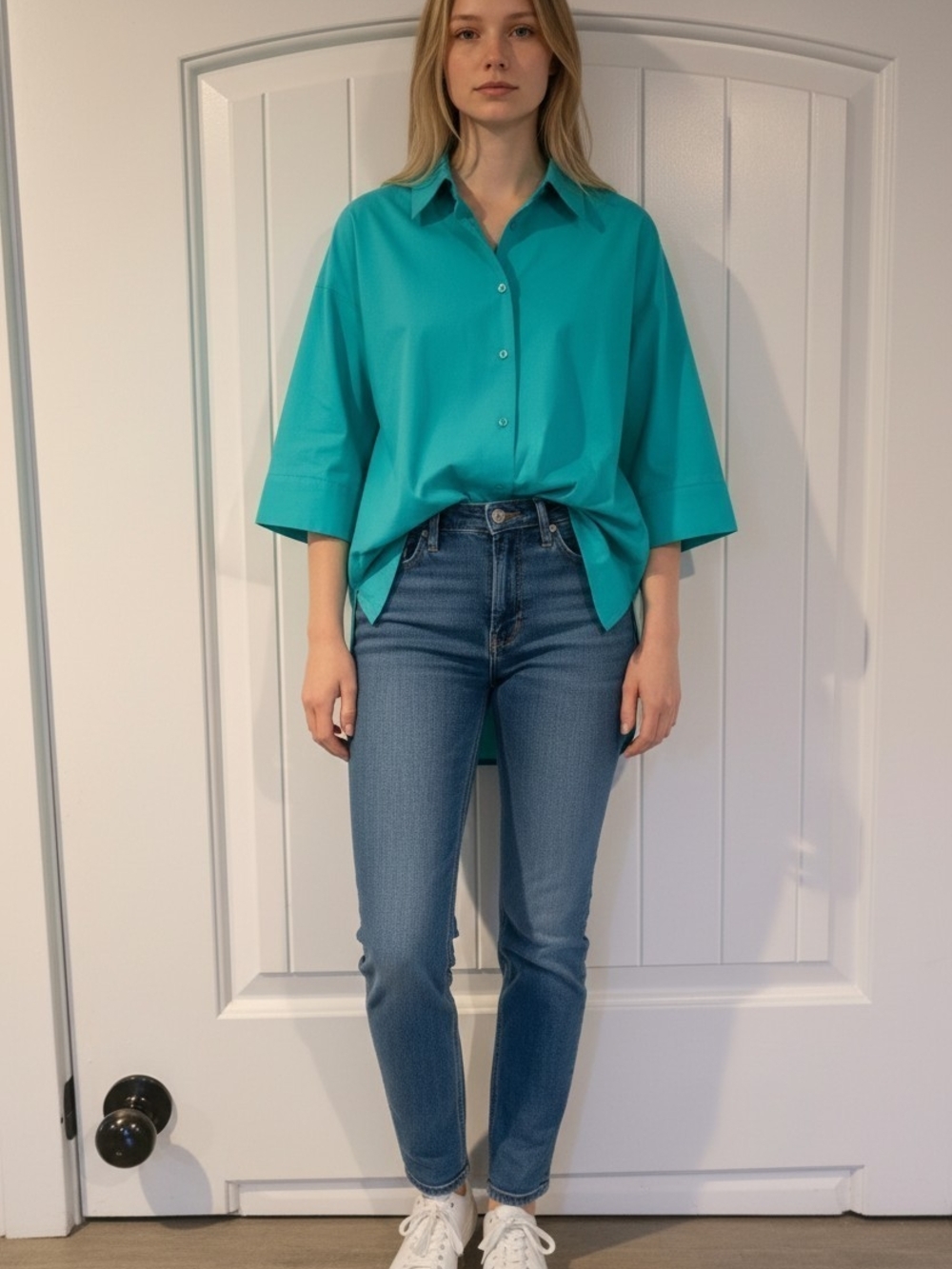 Foxcroft Wrinkle Free Turquoise Tunic Shirt Size 16P